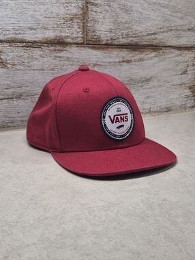 Vans Men's Burgundy Snapback Hat with Round Logo Patch
